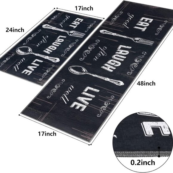 Carvapet 2 Pieces Kitchen Rug Set Non-Slip Backing Mat Throw for Kitchen Doormat - Picture 2 of 9